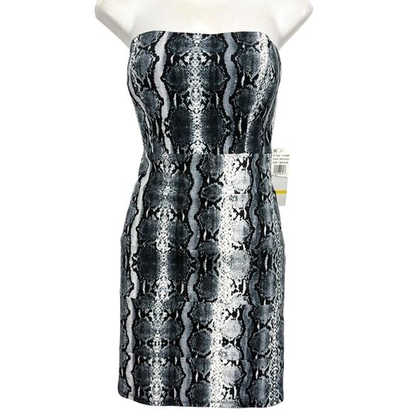 Jump Apparel Womens Snakeskin Strapless Mini Sheath Stretch Dress NWT Black sz M - Picture 1 of 16